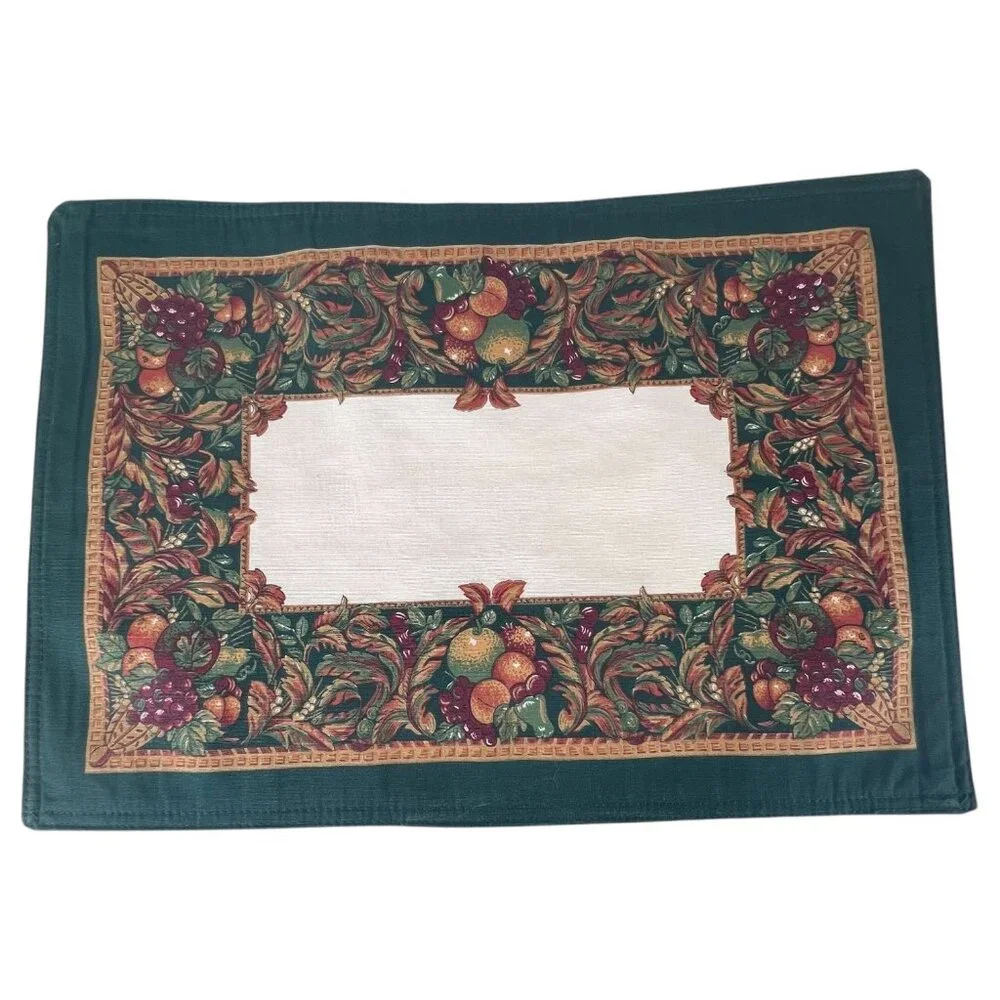 Set Of 4 Thanksgiving Fruit‎ & Vine Placemats Green Border 18
